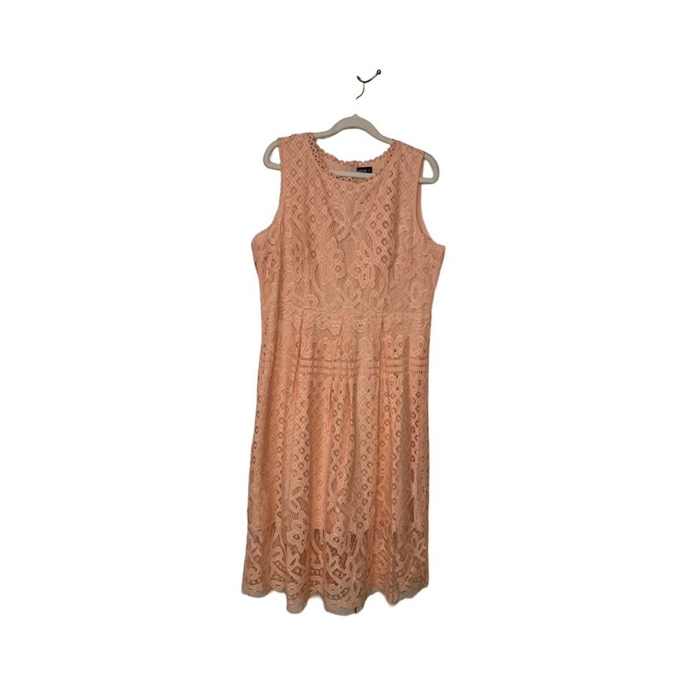 Peach Lace Over Lay Dress Sleeveless Fit And Flare Size XL